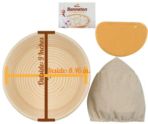 9 Inch Round Banneton Proofing Basket Set (Orange Scraper)