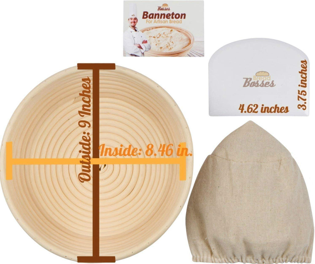 9 Inch Round Banneton Proofing Basket Set (White Scraper)