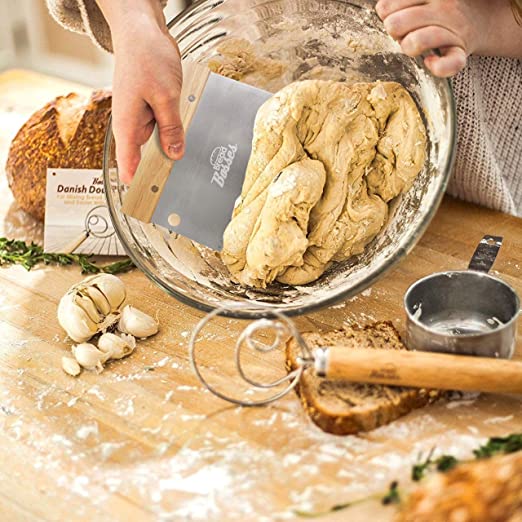 Danish Dough Whisk Bread Mixer (Wooden Handle Scraper)