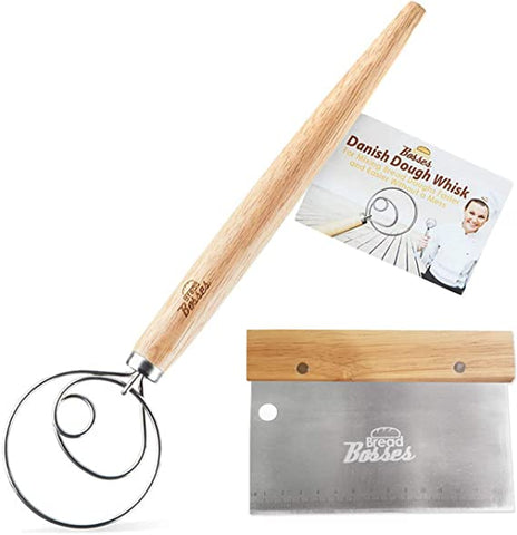 Image of Danish Dough Whisk Bread Mixer (Wooden Handle Scraper)